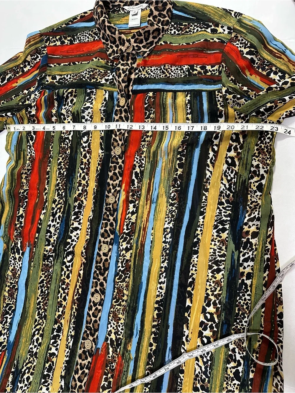 John Mark Multi Color Leopard Animal Print Button Down Tunic XL Maximalist - Picture 12 of 16